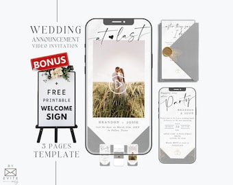 editable photo elopement announcement invitation template, animated eloped announcement video invite, digital after party invitation, WE3