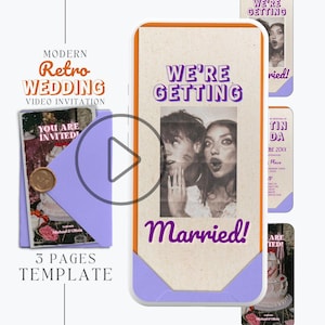digitale Retro-Hochzeitseinladungsvorlage, flippige Hochzeitsvideoeinladung, moderne Hochzeitseinladung, mutige bunte Hochzeitseinladung, RW1