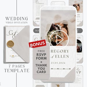 digitale moderne Hochzeitseinladung Vorlage, Minimalistische Hochzeit Videoeinladung, animierte Foto Hochzeitseinladung Vorlage, MW1