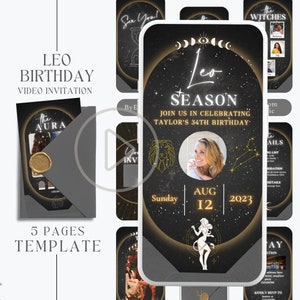 Leo birthday dinner invitation template, zodiac August birthday brunch invitation, horoscope celestial birthday party invitation video