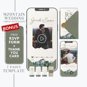 Digitale Berg Hochzeit Einladung Vorlage Video, bearbeitbare Wald Hochzeit Video Einladung Vorlage, animierte Hochzeit Einladung in den Bergen