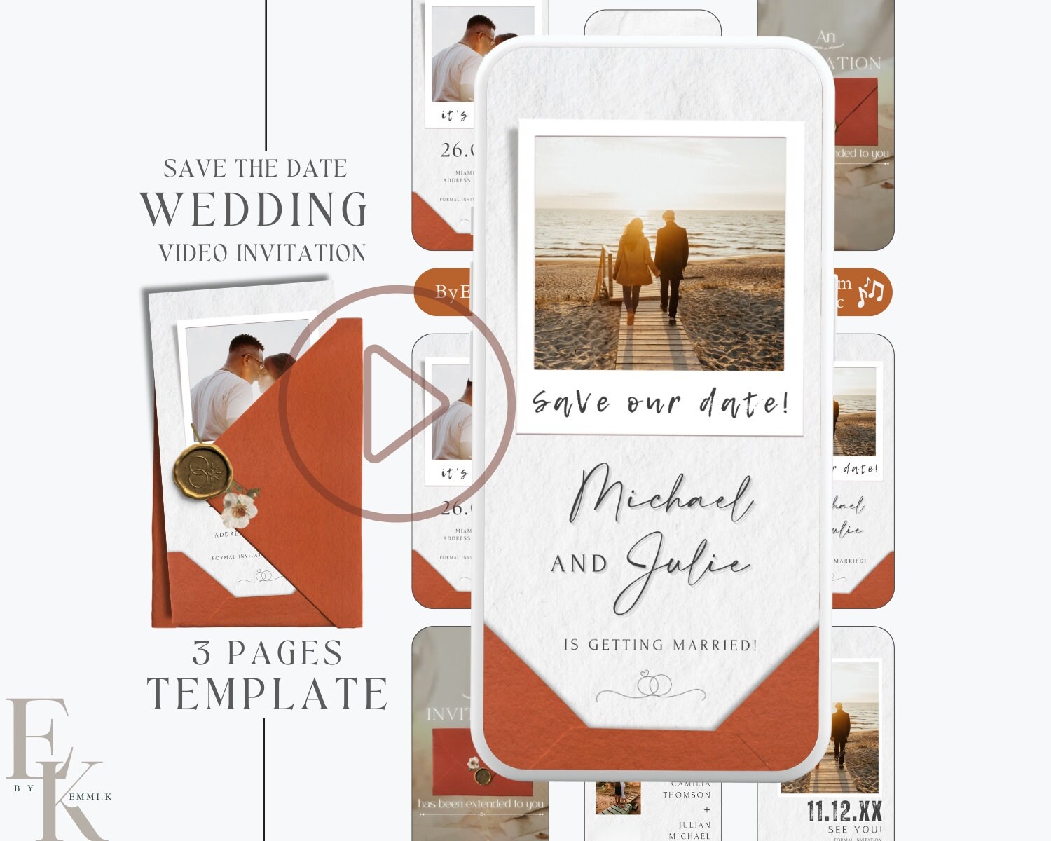 Digital Terracotta Save the Date Template Invitation Video