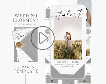 editable photo elopement announcement invitation template, animated eloped announcement video invite, digital after party invitation, WE3