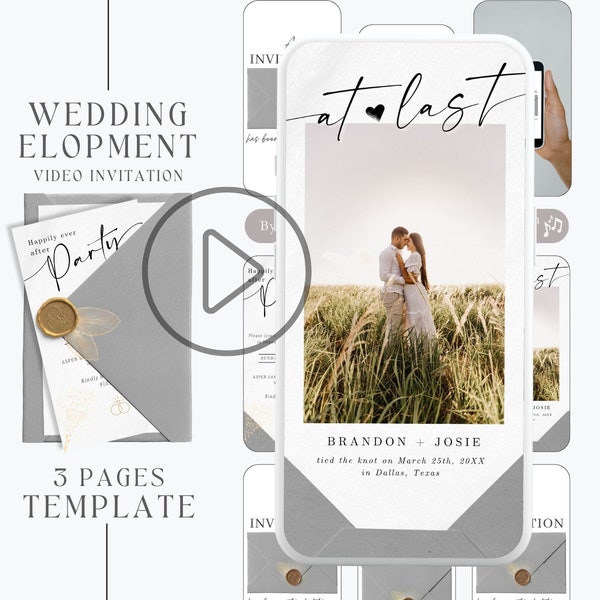 editable photo elopement announcement invitation template, animated eloped announcement video invite, digital after party invitation, WE3