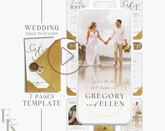 digital Modern Wedding Invitation template with envelope, animated photo Wedding video invitation, gold wedding invitation suite, MW12