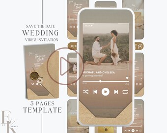 digital wedding save the date template video invitation, creative music player wedding template invite, editable wedding evite template SD5