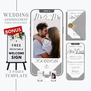 minimalistic elopement announcement video invitation template, after party invite, eloped mobile invite, digital eloped announcement, WE2