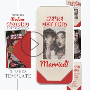 Moderne Retro-Hochzeitseinladung Vorlage, flippige Hochzeit-Videoeinladung, digitale helle Hochzeitseinladung, mutige bunte Hochzeitseinladung, RW1