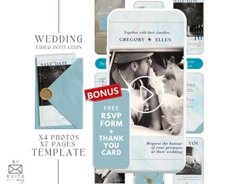 blue digital wedding invitation template, instant download editable wedding invitation, modern digital online wedding invite template, MW11