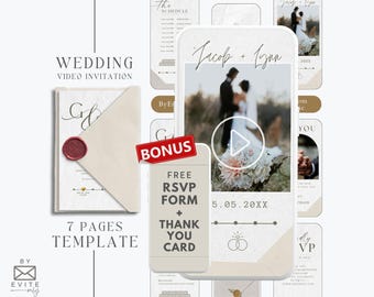 digital Wedding Invitation video template, minimalist wedding suite invite video template, animated wedding invitation rsvp template, MW8