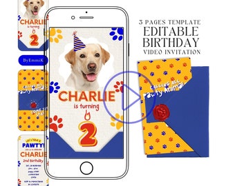 dog birthday invitation video, digital pet birthday invitation template, animated dog birthday party evite, digital pet birthday evite