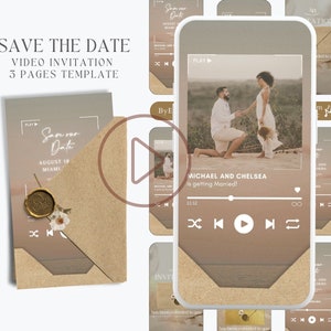 digital wedding save the date template video invitation, creative music player wedding template invite, editable wedding evite template SD5