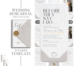 digital wedding rehearsal dinner invitation template with envelope, animated wedding dinner rehearsal invitation template video invite WR3