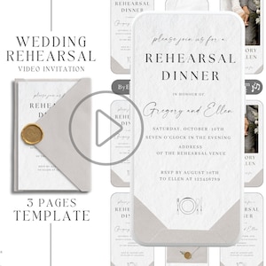 digital wedding rehearsal dinner invitation template with envelope, animated simple wedding rehearsal invitation template video invite WR1