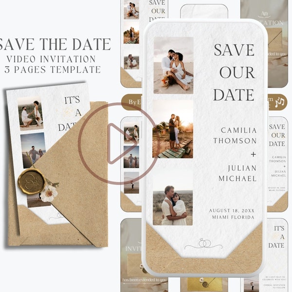 digital save the date invitation template video, animated minimalist wedding template invite, editable save the date evite template SD1