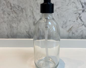 Clear Glass Bottle with Black lotion Pump | Refillable | Hand Wash, Lotions, Hair Care