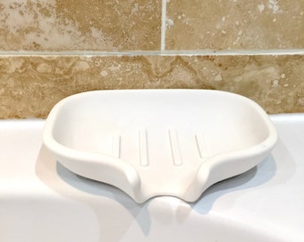 Luxury Stoneware | Curved Draining Soap Dish | Plastic Free | Handmade | Premium Eco Friendly Materials