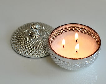 Geo Glass Dome Candle Jar | Snow Pearl Wax Trinket Dish | Home Decor