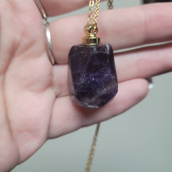 Amethyst Trank Flasche Edelstein Kette auf 24" Goldton / Edelstahl Kette mit Trichter & VERSANDKOSTENFREI