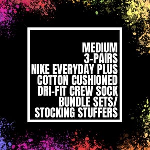 3-Pairs (BUNDLE SETS) Nike Everyday Plus Cotton Cushioned Dri-Fit Crew Socks (Gift for Her, Gift for Him, Gender Neutral, Sock Set, Tie Dye)