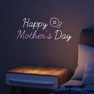 Happy Mother&#39;s Day With Flower Neon Sign, Custom Mother&#39;s Day Neon Sign, Mother&#39;s Day Party Backdrop, Mother&#39;s Day Neon Sign, Gifts For Mom