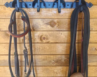 Hand Forged 4-Space Bridle Rack  - Wrought Iron Tack Organizer
