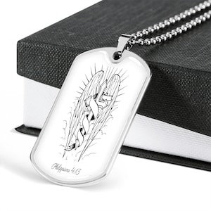 Philippians 4:13 Dog Tag Necklace | Christian Dog Tag Necklace | Bible Verse Necklace | Stainless Steel Christian Gift