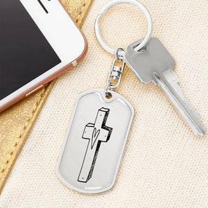 Trust in the Lord Christian Dog Tag Keychain | Christian Keychain | Bible Verse Keychain | Cross Keychain