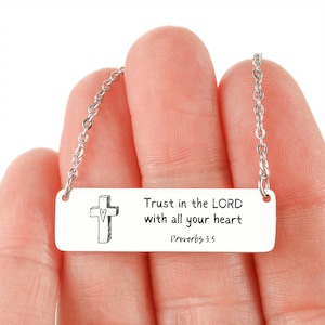 Trust in the Lord Cross Necklace | Proverbs 3:5 Necklace | Christian Gift | Christian Necklace
