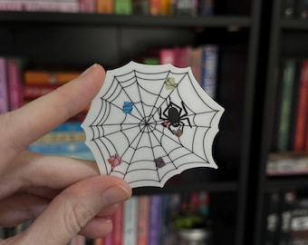 Spooky Bat Reading in Her Web Sticker