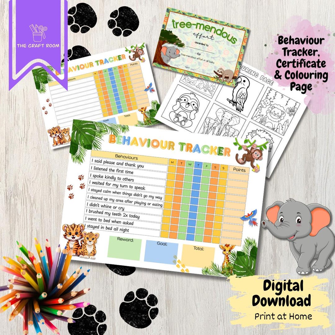 Jungle Behaviour Tracker - Print at Home, Digital Download, Reward ...