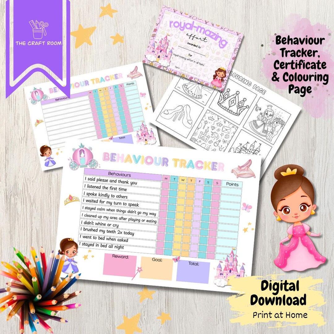 Princess Behaviour Tracker - Print at Home, Digital Download, Reward ...