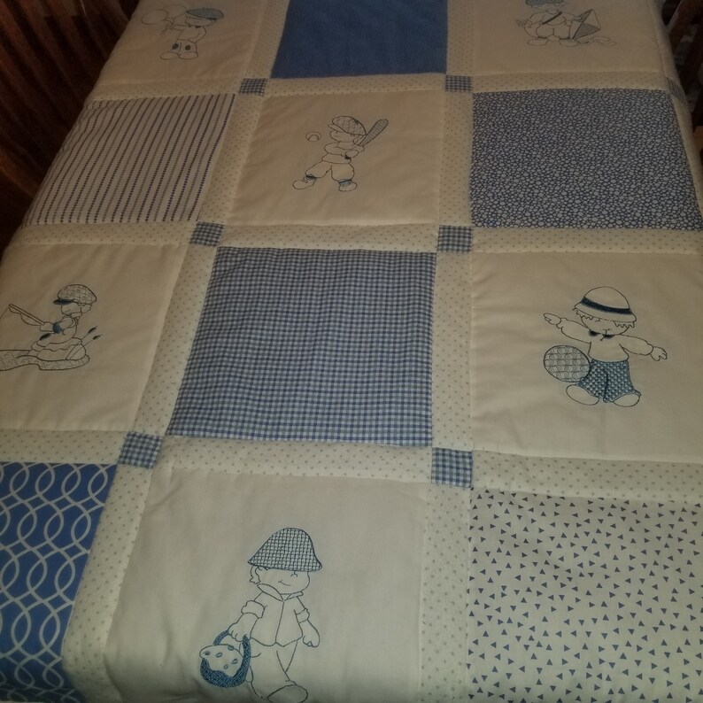 Blue and White baby boy quilt Etsy