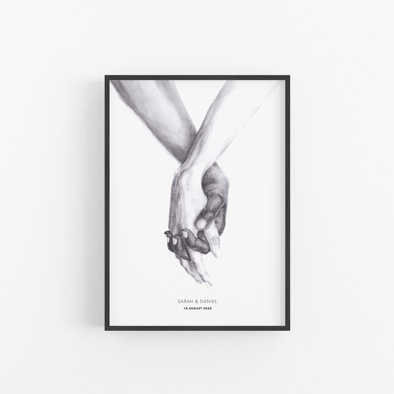 Personalised Giclee Art Print Personalised Wedding Gift Personalised Watercolour Print Couple Hands Print Personalised Wedding Day Gift