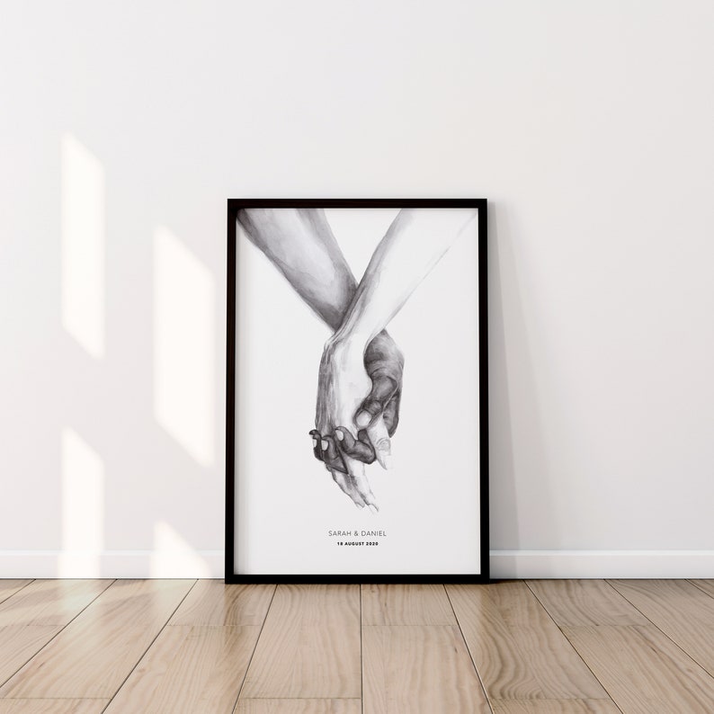 Personalised Giclee Art Print Personalised Wedding Gift Personalised Watercolour Print Couple Hands Print Personalised Wedding Day Gift