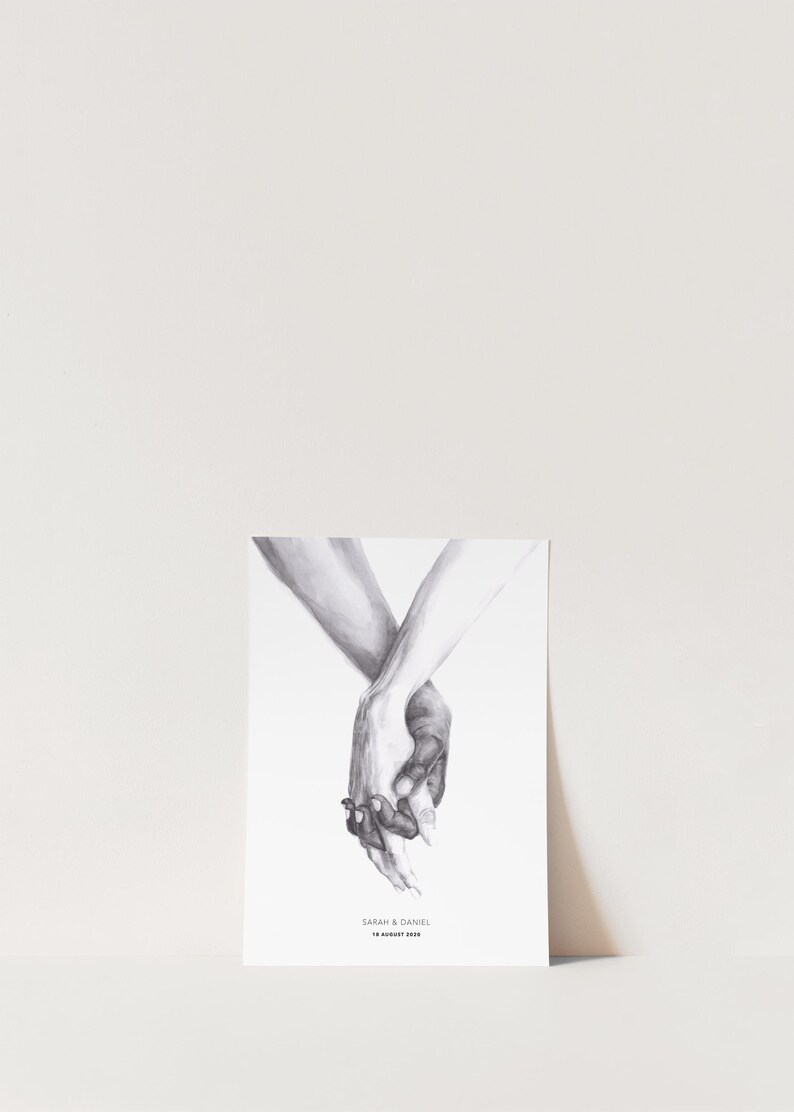 Personalised Giclee Art Print Personalised Wedding Gift Personalised Watercolour Print Couple Hands Print Personalised Wedding Day Gift