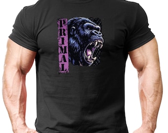 T-shirt imprimé gorille primal T-shirt de gym Musculation animale