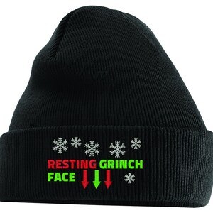 Christmas Beanie Hat Resting Grinch Face Embroidered Beanie Hat