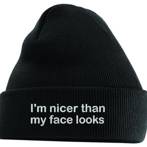 I&#39;m Nicer Then My Face Looks Embroidered funny Beanie Hat