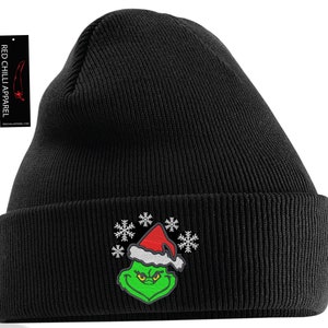 Christmas Grinch Inspired  Embroidered Beanie Hat