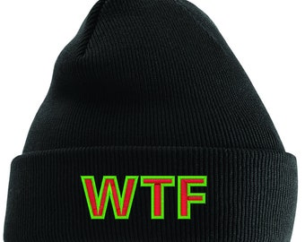 Wtf Logo Divertido Gorro Bordado Invierno Otoño Otoño Suave Cómodo