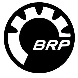 May include: Black and white logo of BRP with a stylized gear design. The logo is circular and features a white gear with a black background.