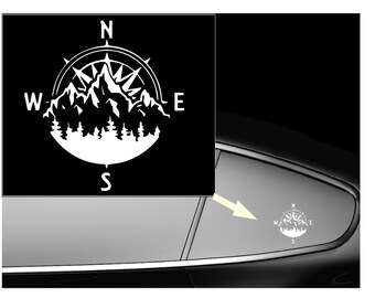 Compass Mountain Scene Vinyl Sticker, Car, Laptop, Home Decor