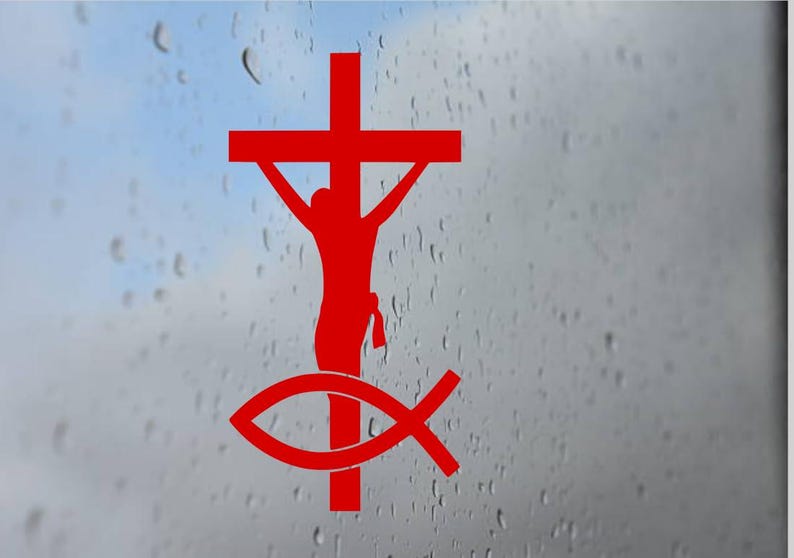 Christian Fish Decal, Jesus Cross Sticker, Laptop Car Truck Bumper (6x4 ...