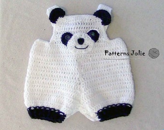 Panda Overall Shortall, Easy Change with Buttons on Crotch - Crohet Pattern, 4 sizes for Baby-Toddler, 0-24M