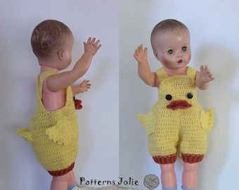 Mono corto de patito para bebé, cambio fácil con botones en la entrepierna - Patrón de ganchillo, 4 tallas para bebé-niño pequeño, 0-24 meses