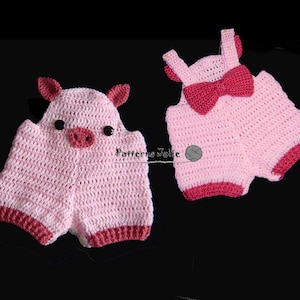 Pelele Babe Piggy, Fácil Cambio con Botones en la Entrepierna - Patrón Crohet, 4 tallas para Bebé-Niño pequeño, 0-18M