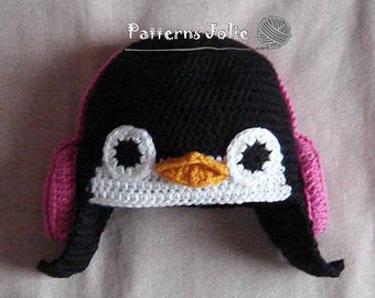 Gorro de Pingüino con Orejeras, Patrón de Ganchillo 7 tallas, Bebé-Adulto; Se incluye un patrón gratuito de sombrero de gato de Halloween