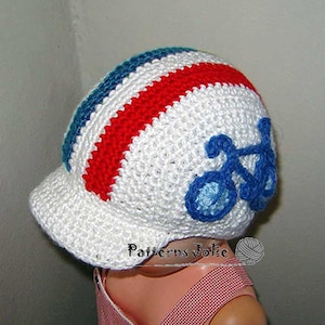 Bike Cap Cycling Hat with adjustable Strap on Back, Crochet Pattern 4 sizes Baby-Preteen; A Free Pattern of Cat Hat Included