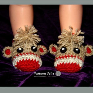 Baby Sock Monkey Booties Set, Crochet Pattern 4 sizes 0-18m